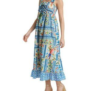 FARM Rio Tropical Tiles Linen-Blend Maxi Dress